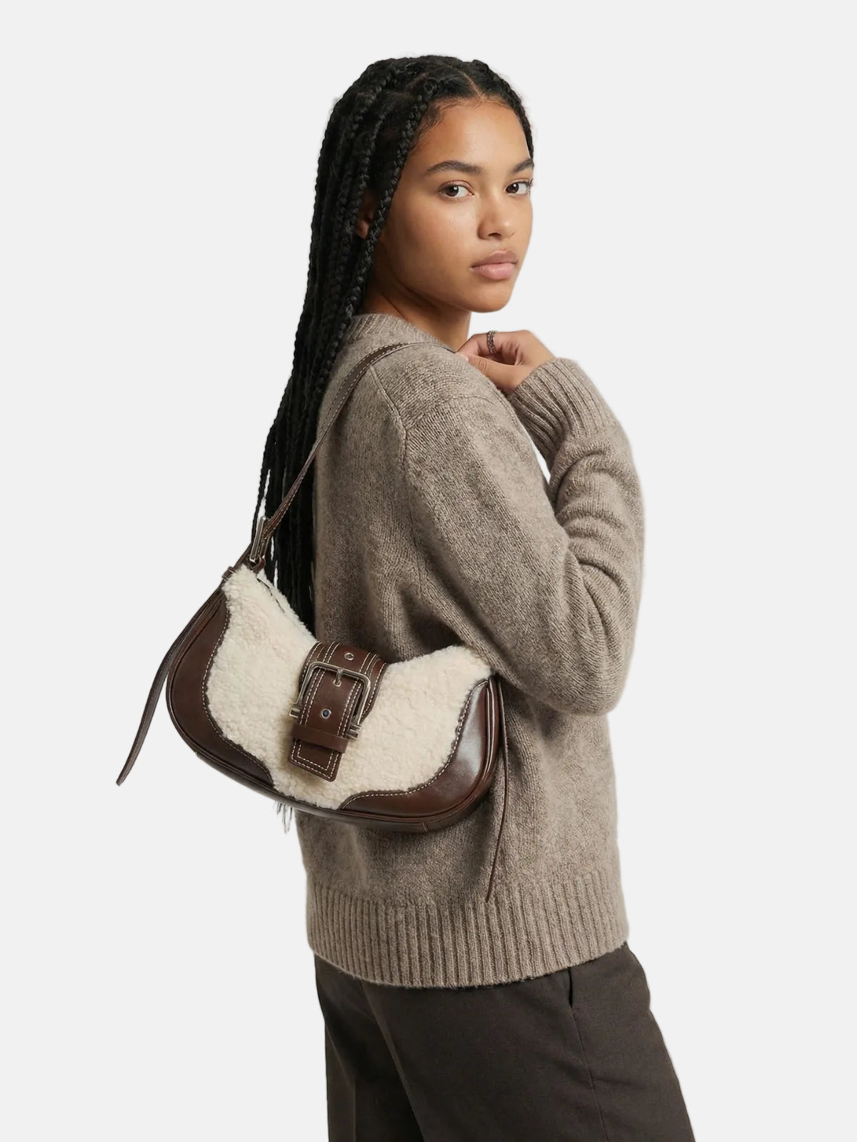 Amber Faux Fur Leather Shoulder Bag