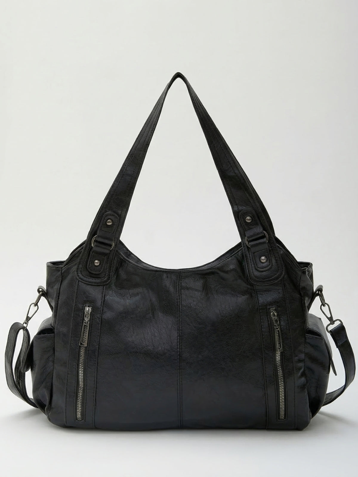 Multi-Pocket Leather Tote Bag