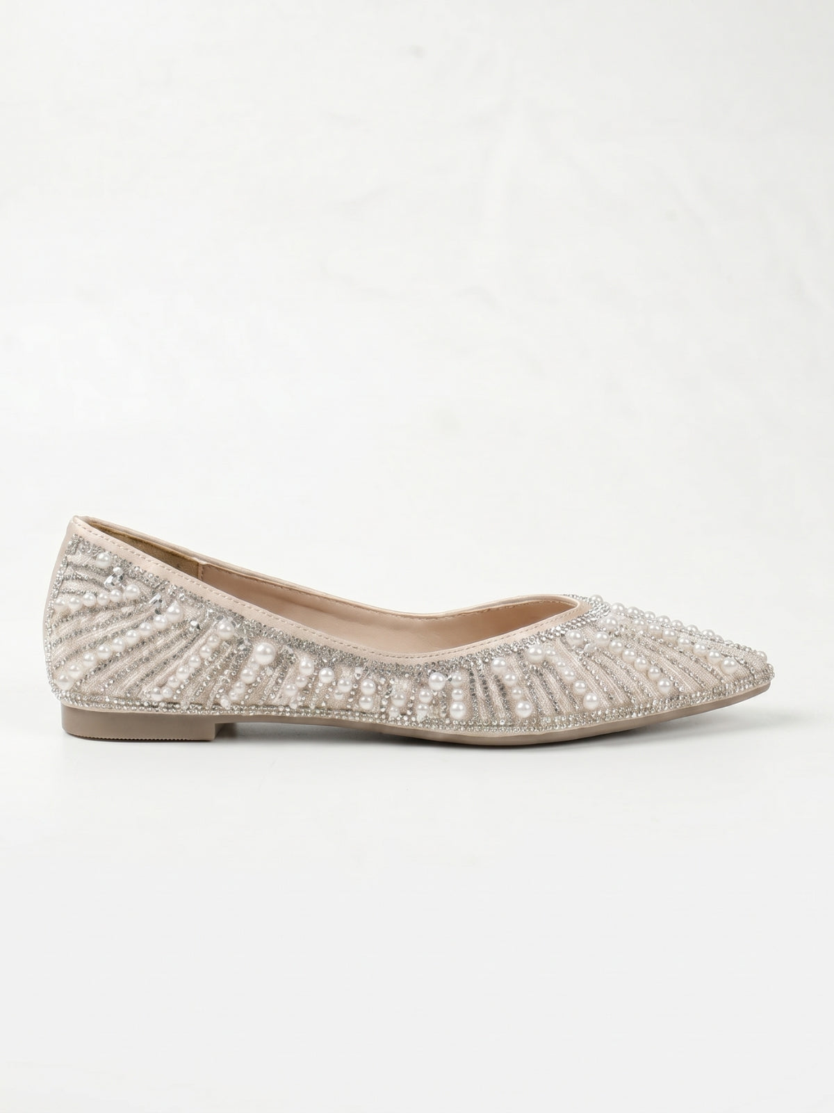 Pearl Crystal Embellished Pointed Toe Flats