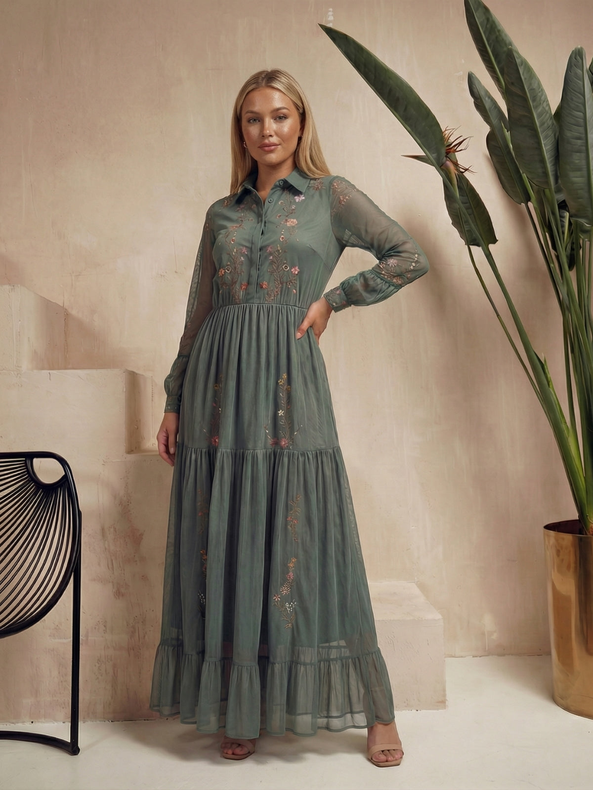 Eliza Floral Embroidered Maxi Dress