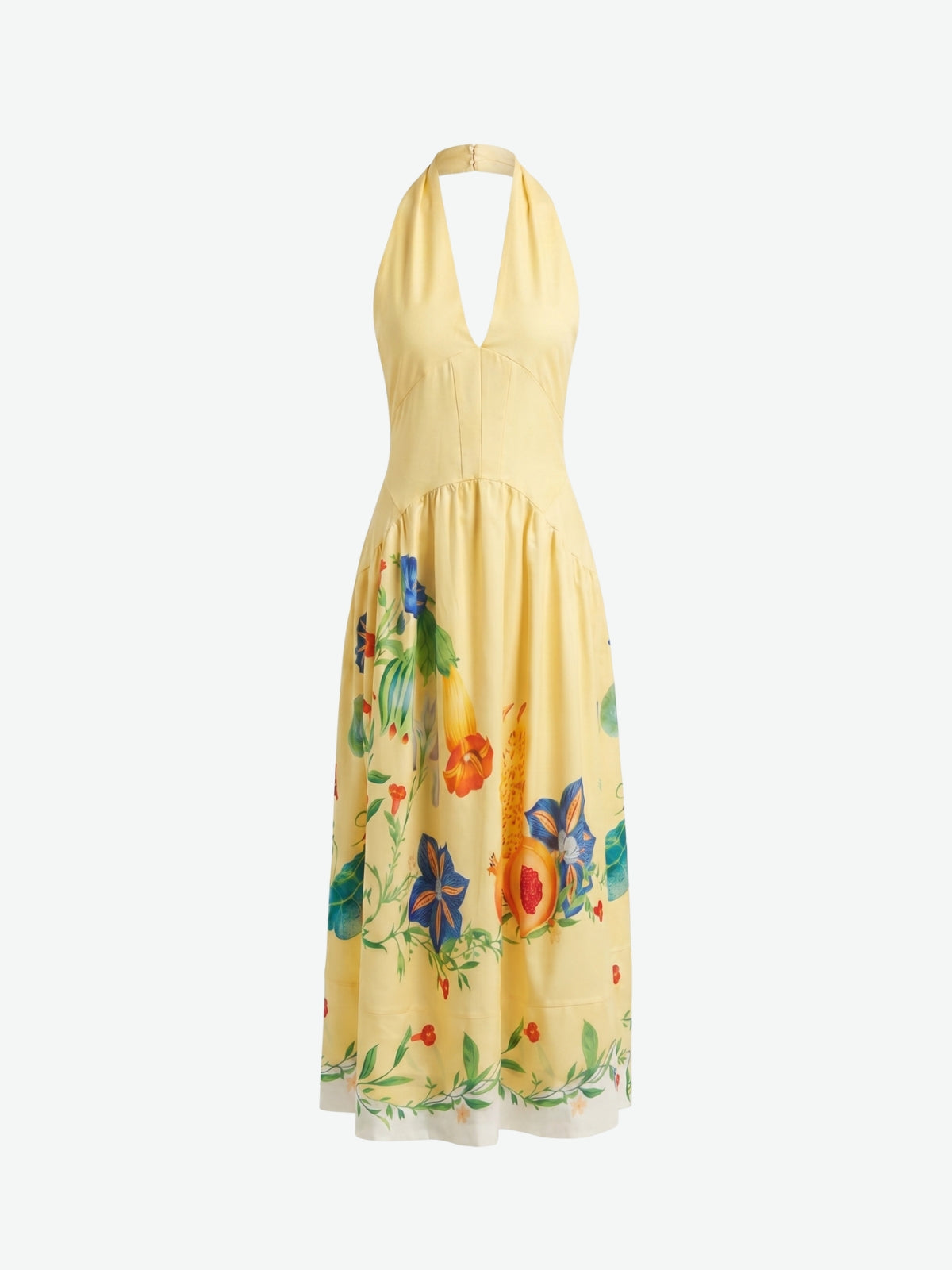 Floral Border Halter Maxi Dress