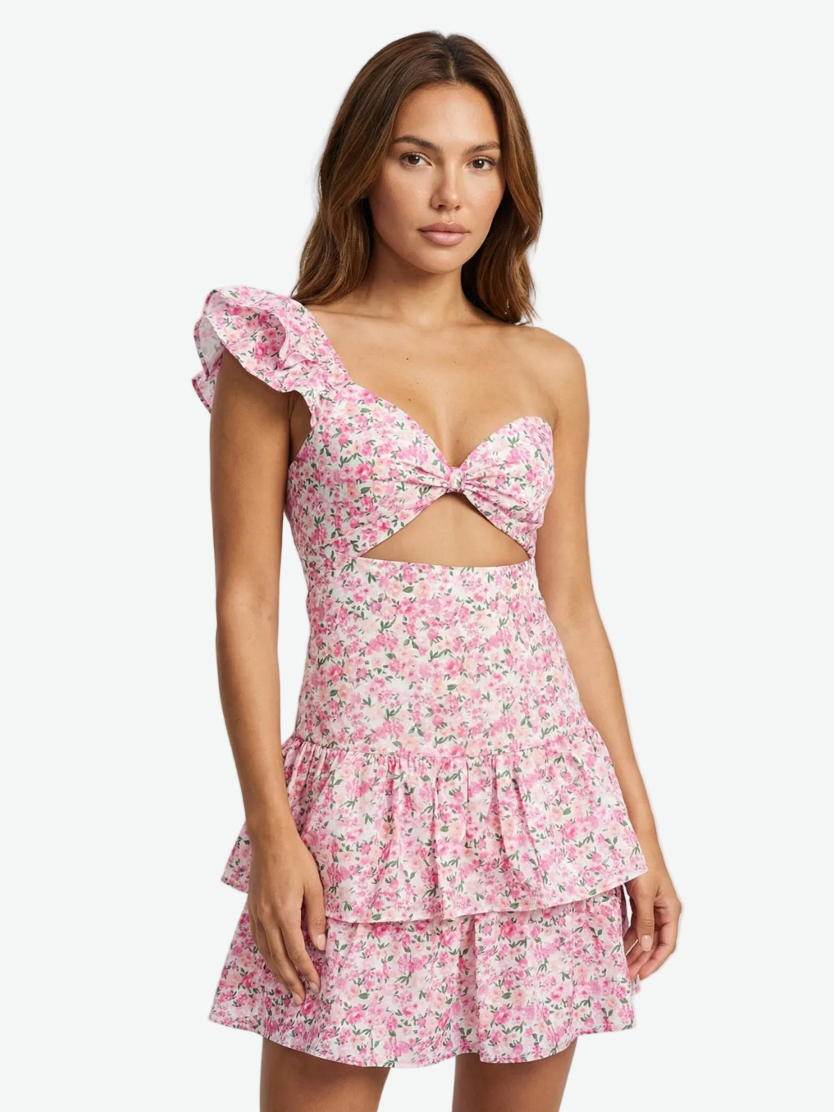 Floral One Shoulder Cut-Out Mini Dress