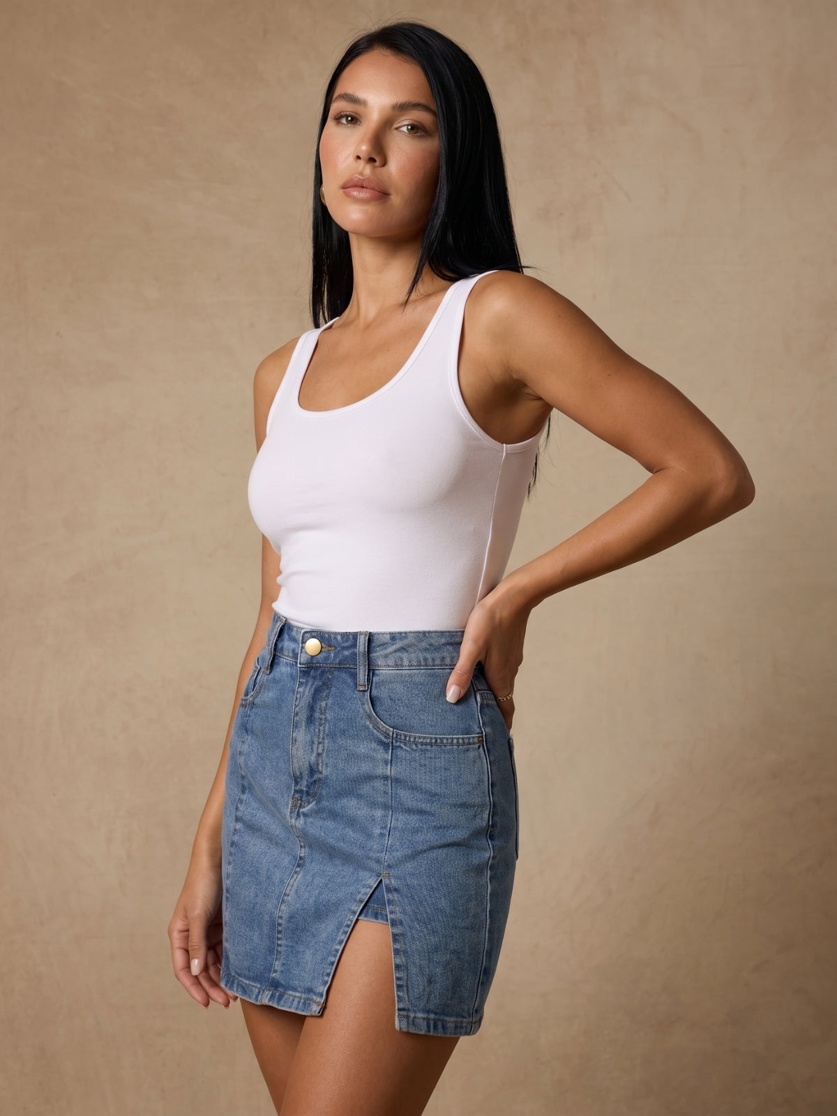 High Waist Denim Mini Skirt