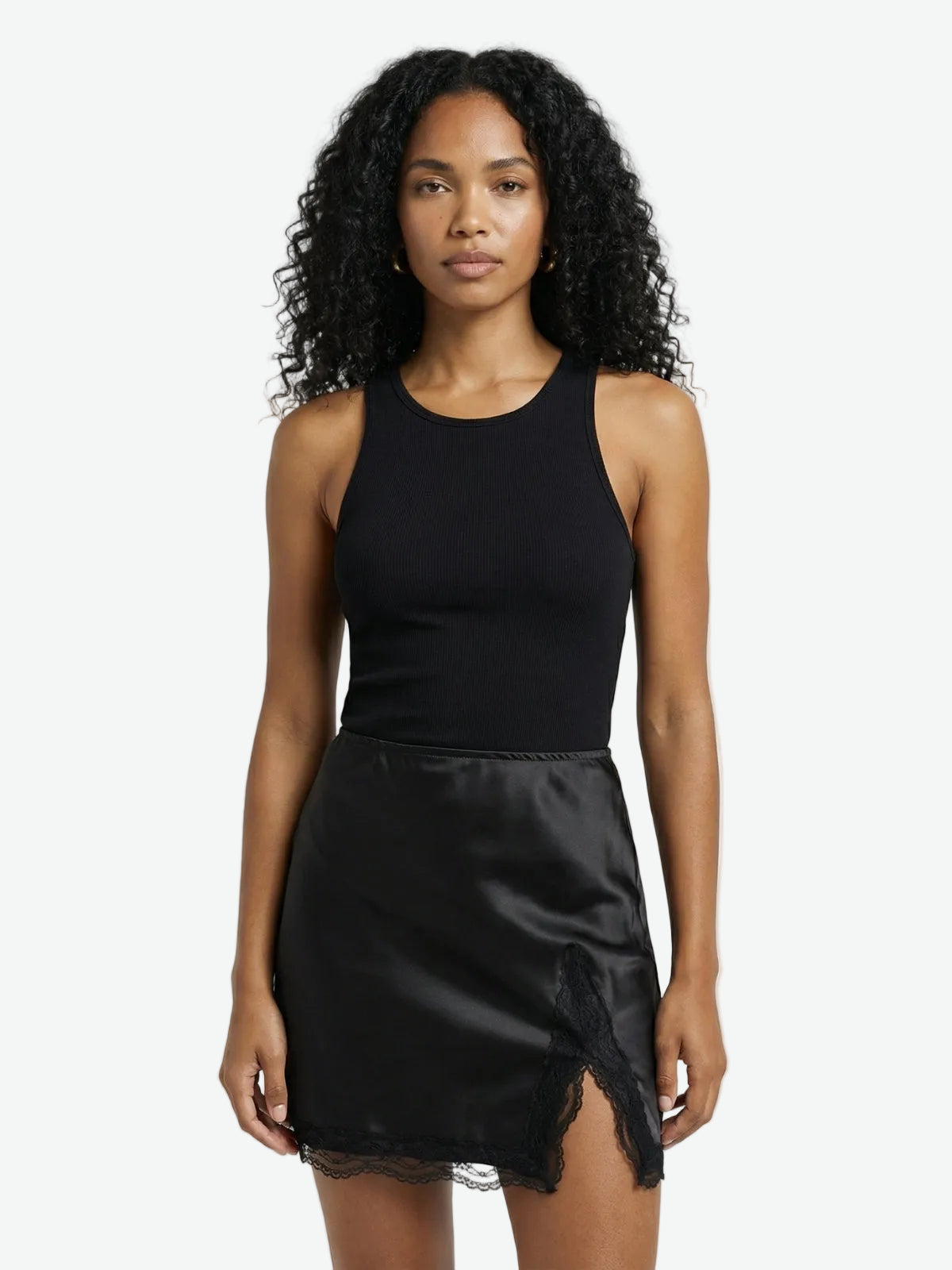 Lace Trim Satin Mini Skirt