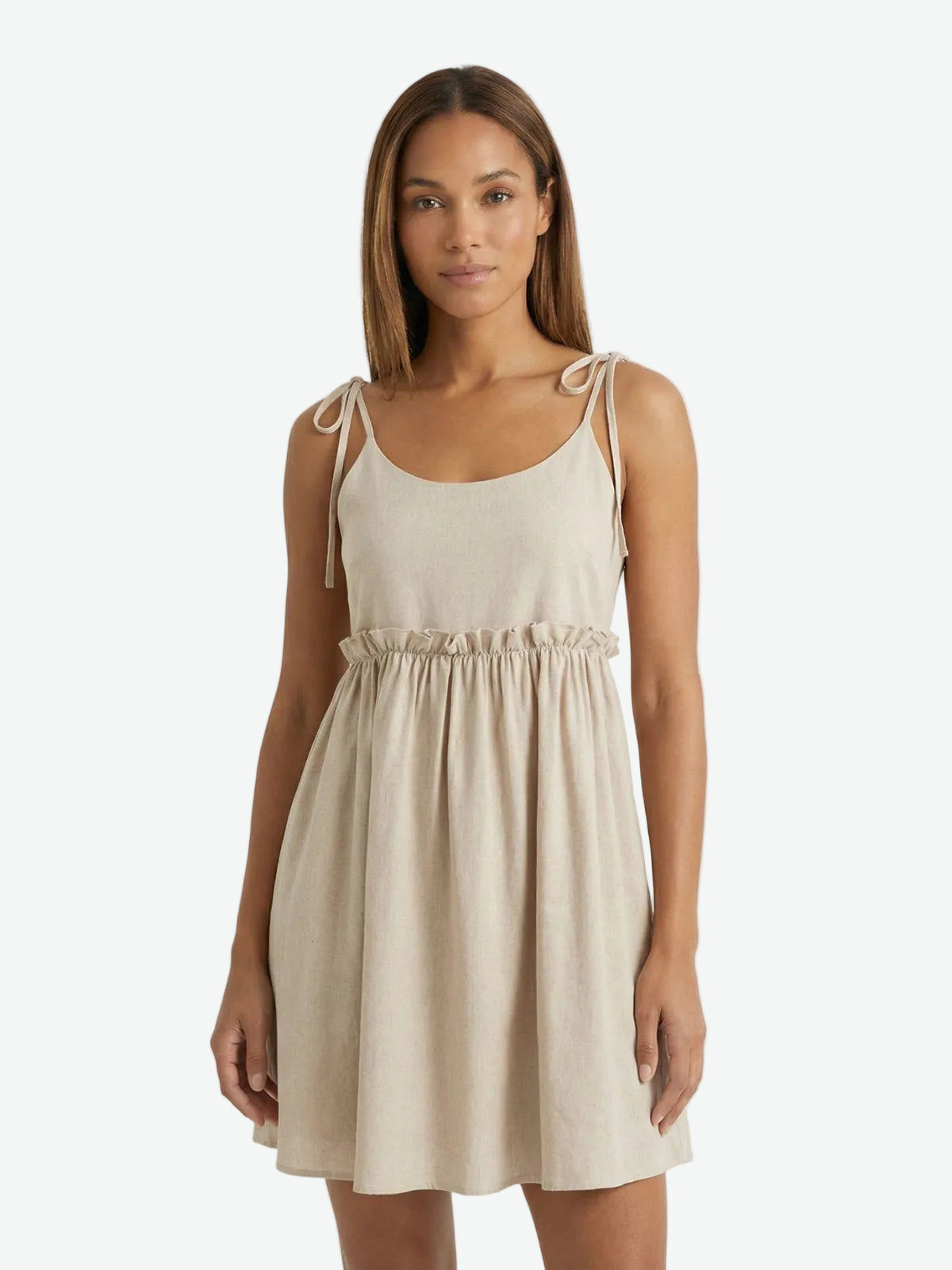 Tie-Shoulder Frill Mini Dress