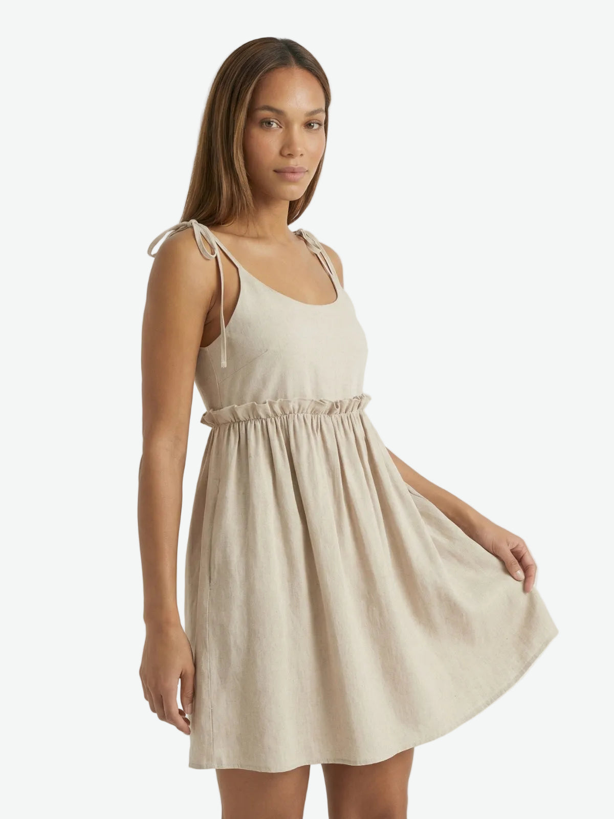Tie-Shoulder Frill Mini Dress