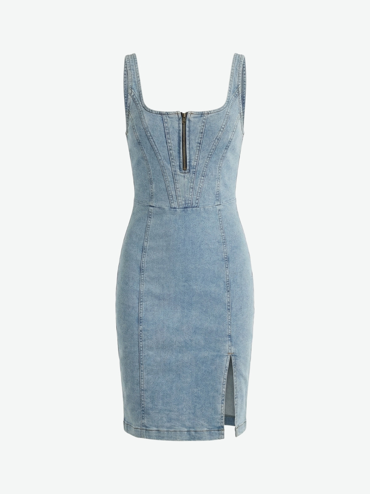 Zip Front Denim Mini Dress