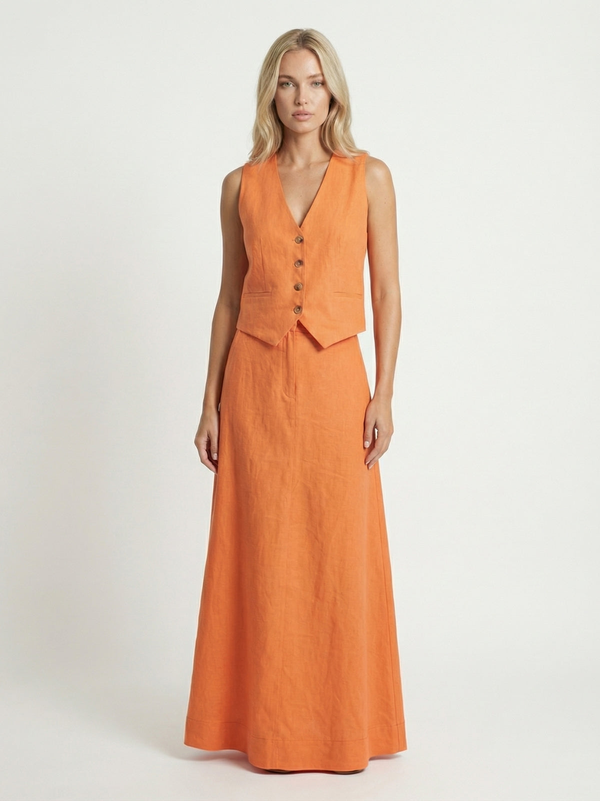 Aisha Linen Waistcoat & Maxi Skirt Set