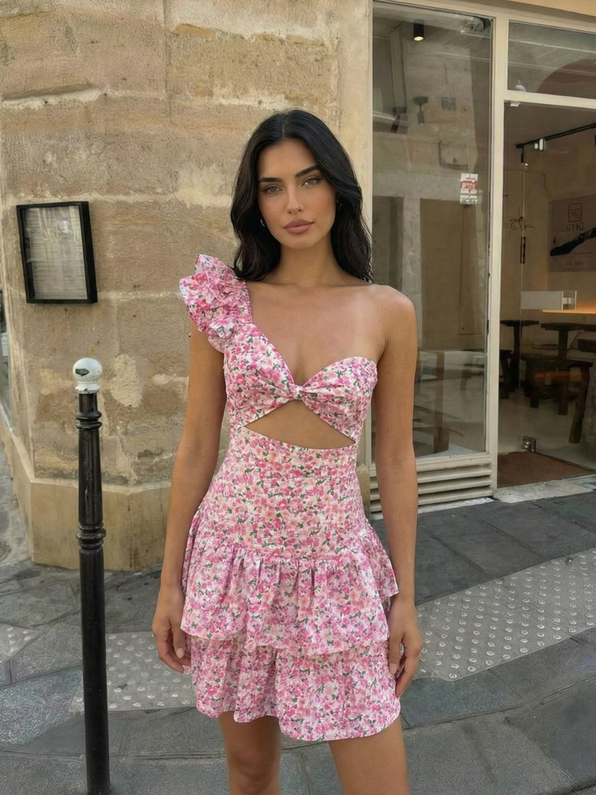 Cassia Floral One Shoulder Mini Dress