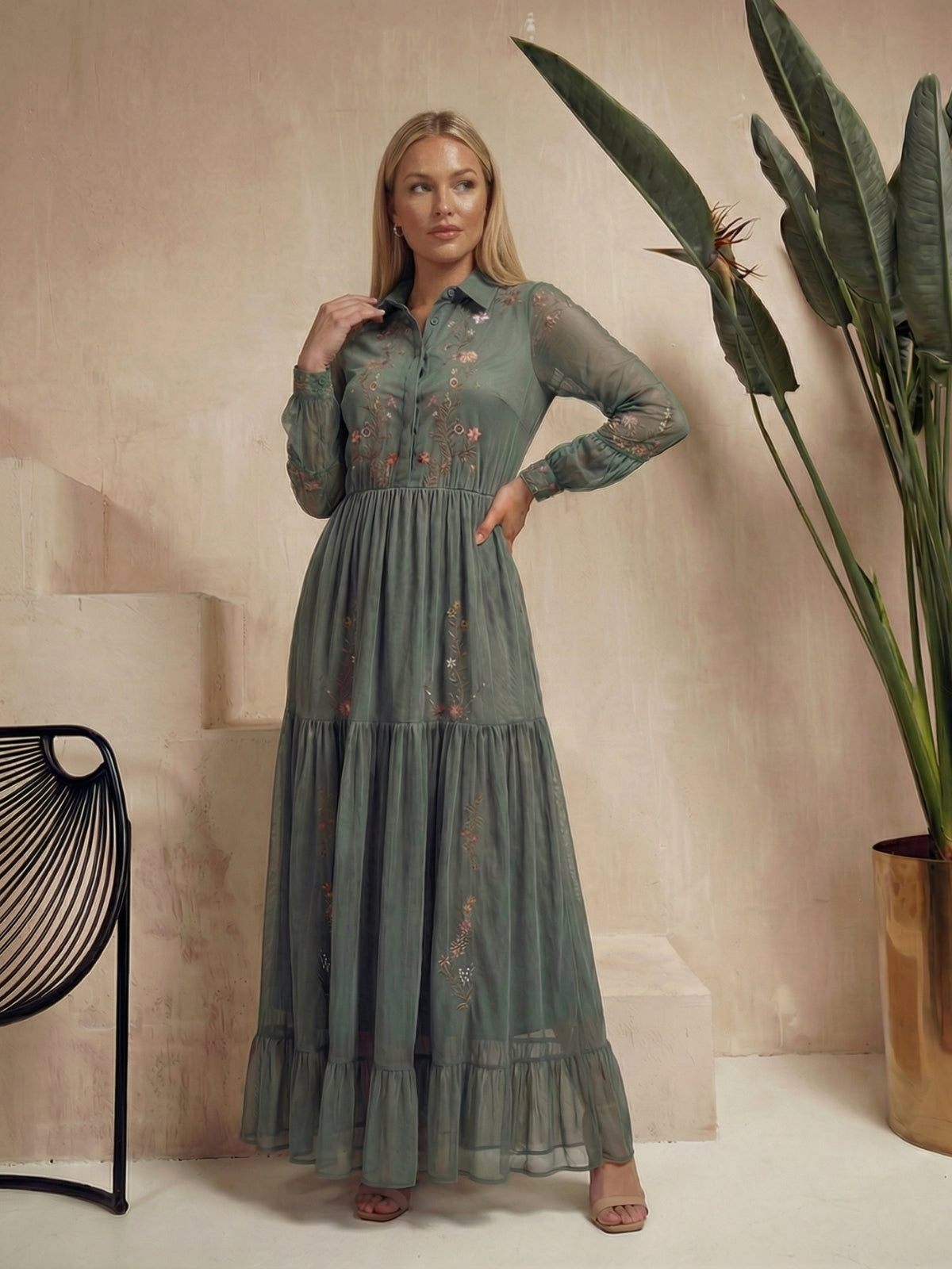 Eliza Floral Embroidered Maxi Dress