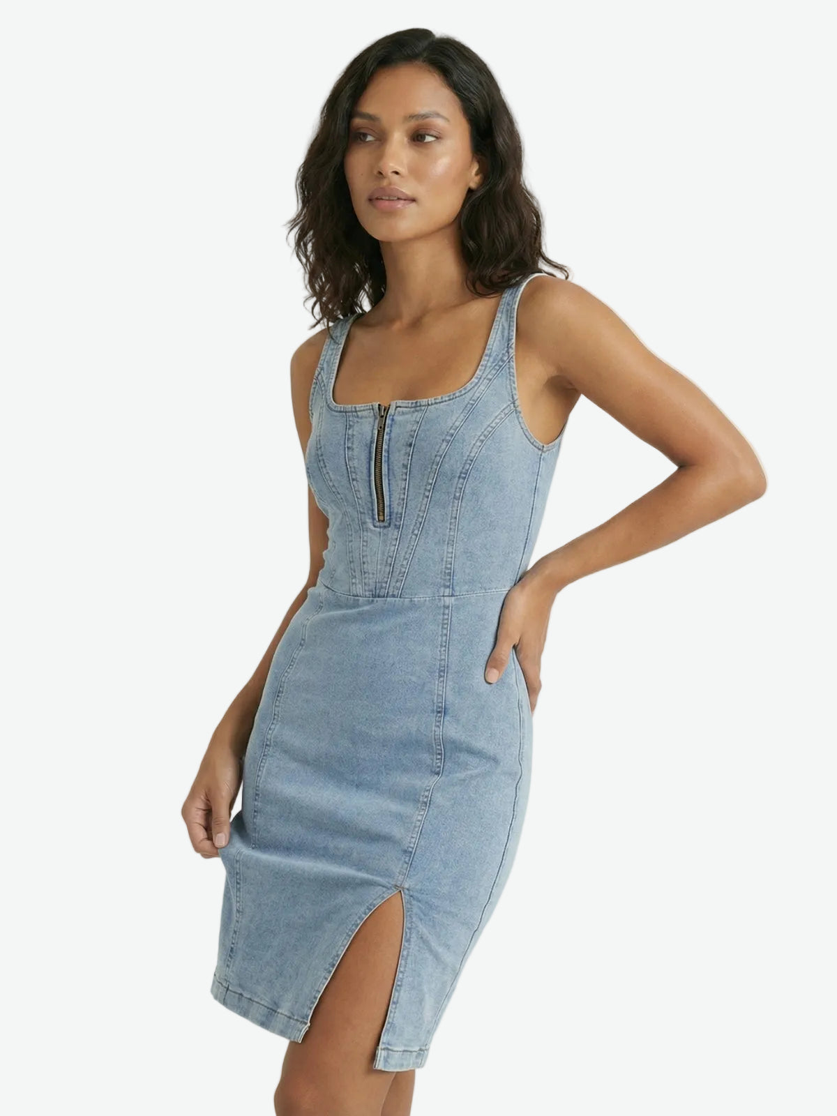 Elowen Zip Front Denim Mini Dress