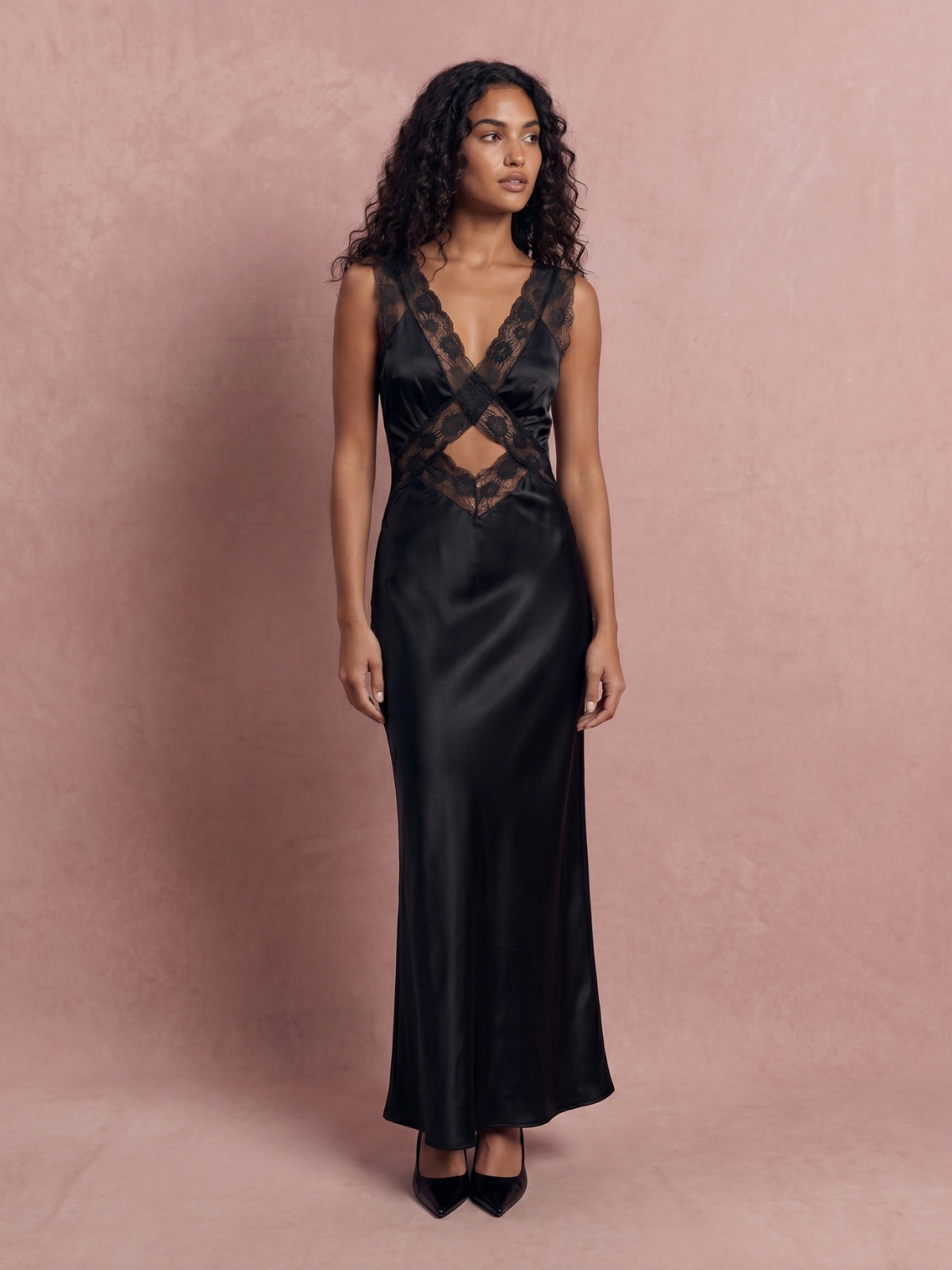 Fernanda Lace Cut-Out Satin Maxi Dress