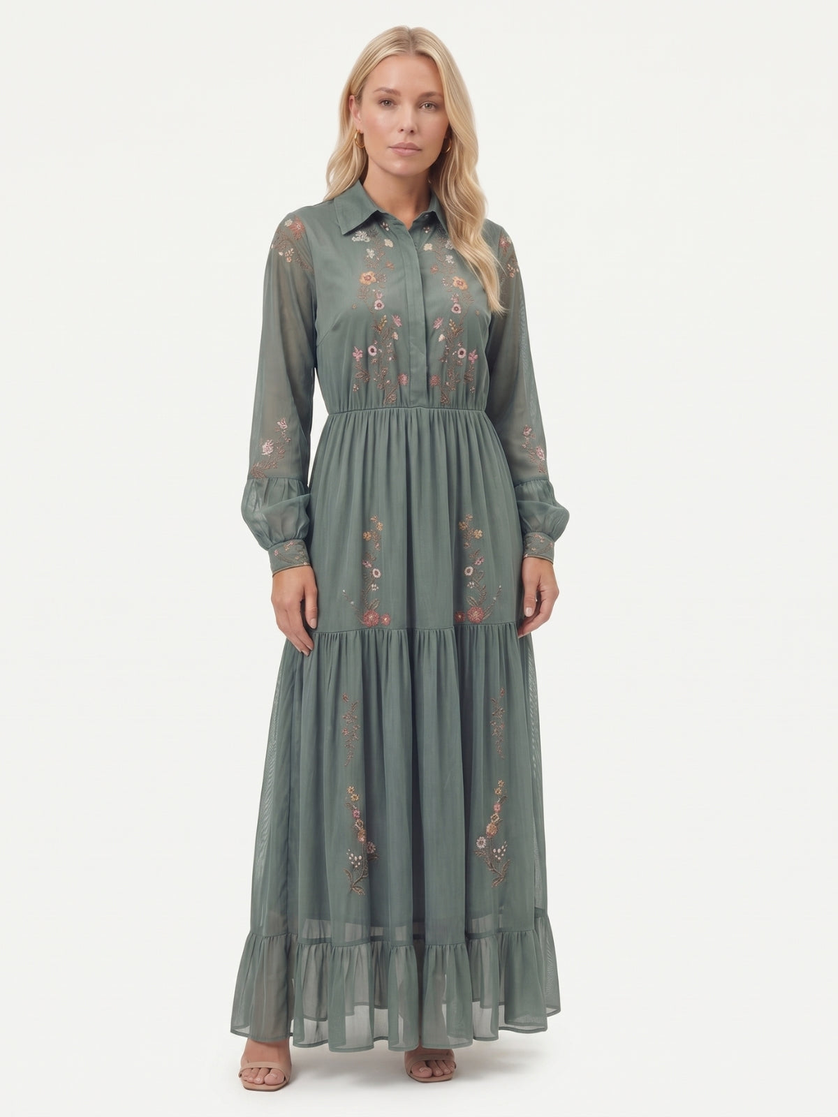 Floral Embroidered Tiered Maxi Dress