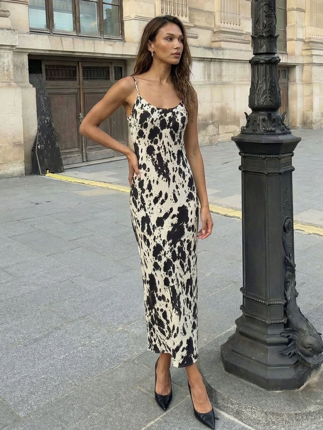 Gaia Cow Print Maxi Dress