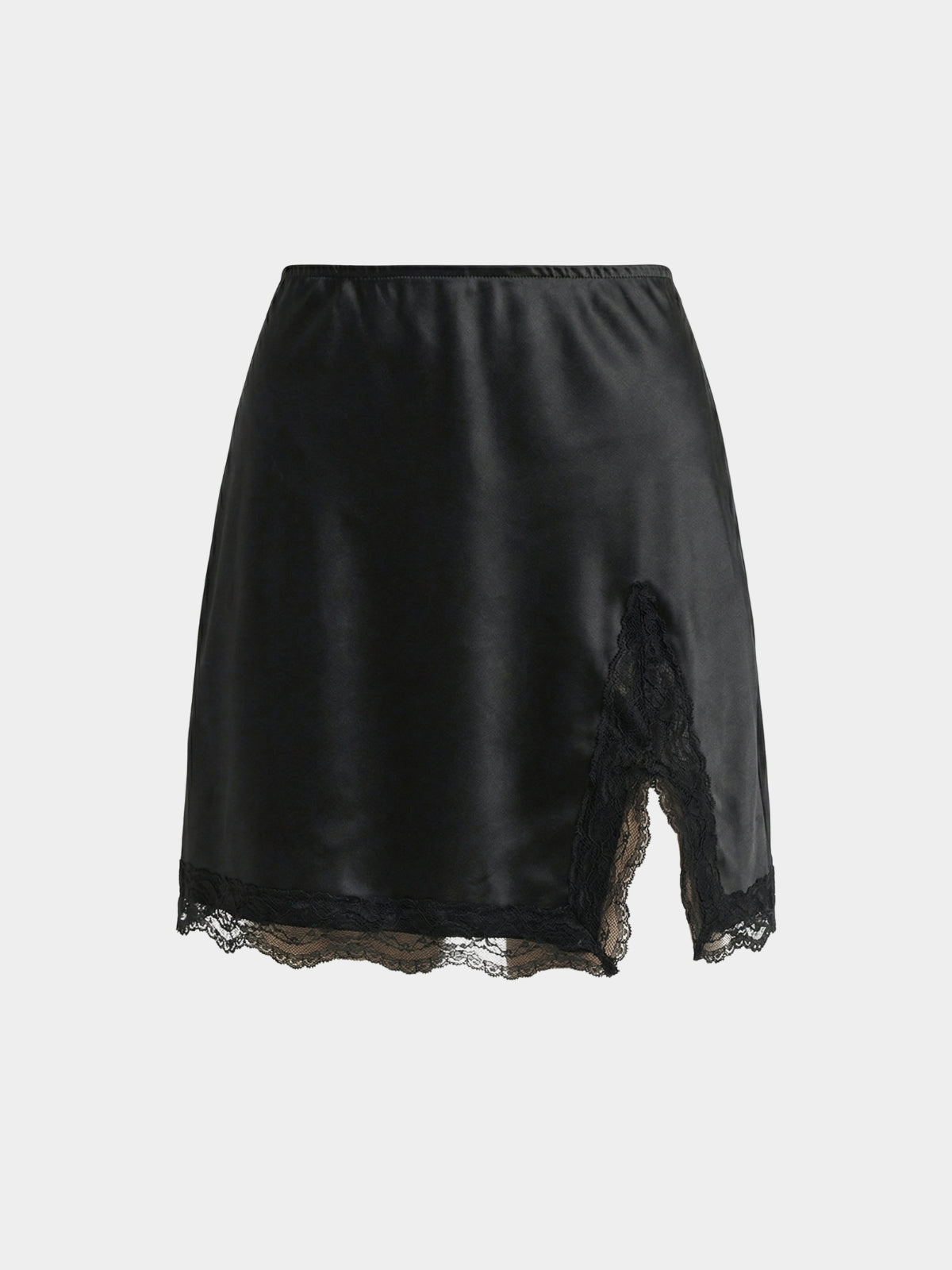Lace Trim Satin Mini Skirt